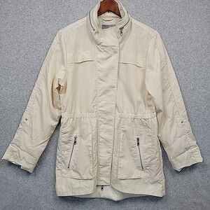 Tart Collections Lightweight Hood Rain Jacket Anorak Funnel Neck Cream Women's L